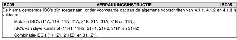 Verpakkingsinstructie IBC05 uit ADR 2025, deel 1 van 1